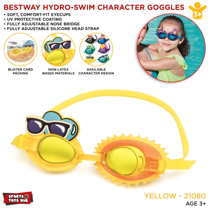 Bestway Swimming Goggles Junior Unisex Hydro-Swim Cartoon Character Kids Goggles, Sun, Frog, Mermaid, Rainbow Duck, Smiley in Assorted Colors 21080