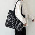 Canvas Bags Handbag For Women Shopper Cute Cat Tote Bag With Zipper Bag Cartoon Shoulder Bags. 