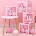 Unik 4pcs Baby Boxes White Pink and Blue Cardboard DIY Transparent Balloon Box Party Supply Decoration baby shower decoration full set its a boy decoration items baby boy balloon  its a girl decoration baby shower. 