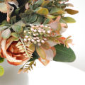 Beautiful Autumn Orange Artificial Peony Flowers Silk Rose Plants Accessories Faux Grass Wedding Party Home Fall Decoration. 