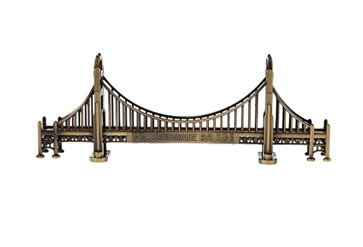 Antique Metal USA Souvenir - Golden Gate Bridge Decoration - Famous Landmark Collectibles San Francisco Metal miniature statue of the Golden Gate Bridge.