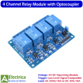 4 Channel Relay Module 5V with Optocoupler Isolation, Low Level Trigger Compatible with Arduino, Raspberry Pi, PIC, AVR, ARM & Smart Home Automation Projects by Electrica. 