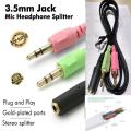 Audio Y Splitter Cable for PC Laptop Gold Plated 2 Male to 1 Female 3.5mm Headphone Earphone Mic 1.2 meter length. 