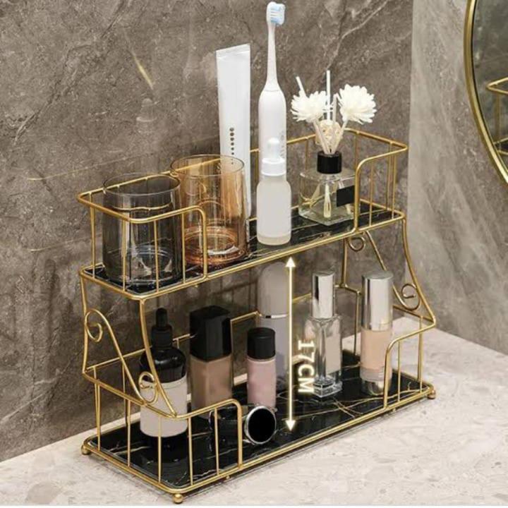 Creative Bathroom Vanity Tray makeup Storage Rack Organizer Metal Skin Care
