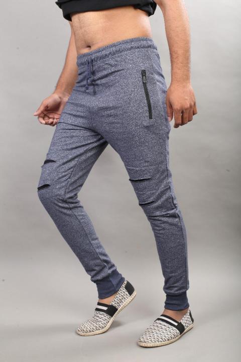 Grey Cotton Zipper Trouser For Men Street wear