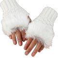 Fashion Girls Winter Faux Fur Knit Fingerless Gloves with Arm Warmer Option. 