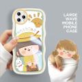 BILI for iPhone 11 Pro Max Back Cover With Cute Fruit Girl Ring Holder Soft Transparent Colorful Wavy Phone Cases. 