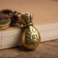 Vintage Brass Money Bag Keychain Pendant Handmade Rope Lucky Feng Shui Hanging Jewelry Ancient Five Emperors Coins Car Key Chain. 
