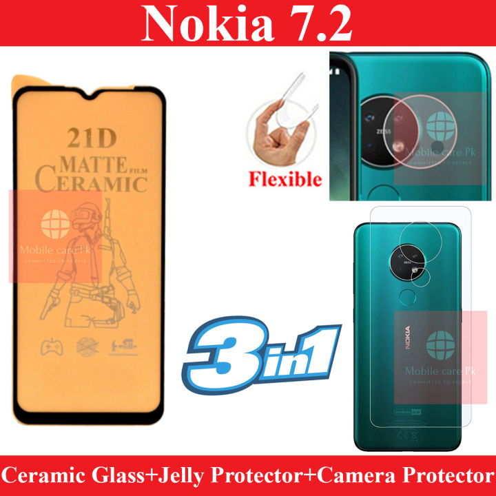 Nokia 7.2 Matte Glass Protector Ceramic Glass + Back Protector Transparent Hydrogel Soft Film jell Protection + Back Rear Camera Protector 9H Gorilla Flexible Protection For Nokia 7.2