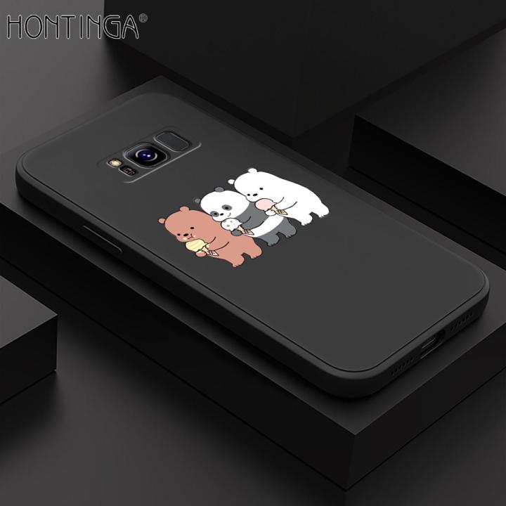 Hontinga for Samsung Galaxy S8 Case Cartoon We Bare Bears Panda Grizzly Phone Case Square Edge Pattern Liquid Silicone Cases Full Cover Camera Case