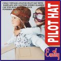 CHILD VINTAGE AVIATOR BABY PILOT HAT WITH EARFLAPS AND LEATHER ZORRO GLASSESS CAP FOR KIDS IN POUCH PACK POWERED BY AIRLINE. 