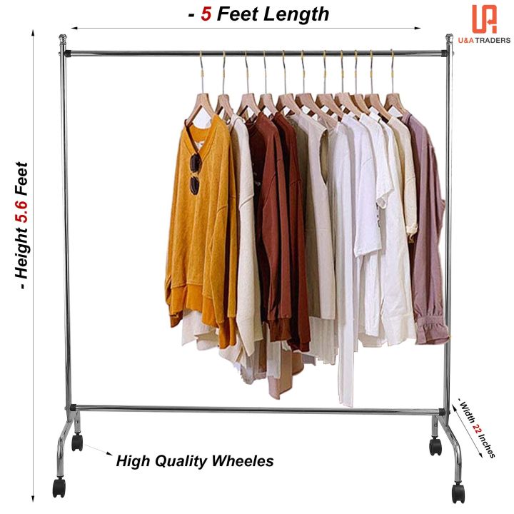 High Quality Cloth Hanging Stand Rack Single Pole For Home Boutique Garments Shop Outdoor And Bedroom 20 Gauge Metal With Wheels Daraz.pk