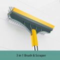 3 in 1 Floor Scrub Brush with Squeegee, Floor Brush Scrubber with Long Handle, Bathroom Kitchen Crevice Cleaning Brush with Squeegee, 120° Triangular Rotating Brush Head for Cleaning Wall Deck Tile. 
