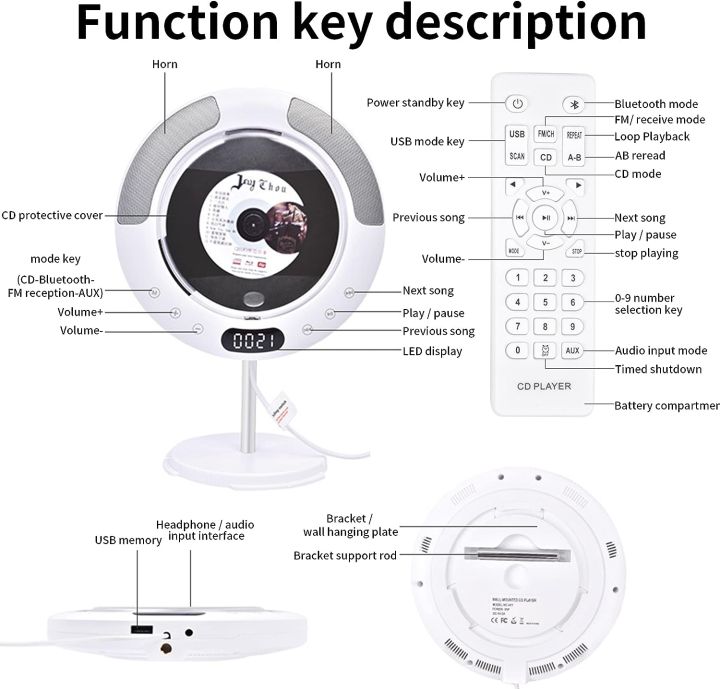 Portable%20CD%20Player%20(KC-607)%20with%20Bluetooth,%20FM%20Radio,%20Wall%20Mounted%20and%20Desk%20Stand%20CD%20Music%20Player%20Home%20Audio%20Boombox%20with%20Remote%20Control,%20Built-in%20HiFi%20Speakers,%20Support%20CD,%20USB,%20AUX%20Input/Output%20-%20Image%203