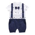 Infant Baby Boy Short Sleeve Gentleman Cartoon Print Romper Solid Print Jumpsuit. 