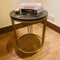Metal Side Table Small Coffee Table with Open Storage Shelf 2Tier Round Wooden Center Table for Living Room Bedside Round Table Wooden Nightstand-Golden. 