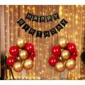 32 pc Combo of Happy Birthday Banner with LED lights + Red Gold Metallic Balloons | Birthday Decoration Items. 
