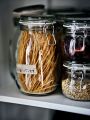 IKEA KORKEN Glass Jar with lid (rubber seal), Clear, Red Brown, patterned light beige, Green, 1 Liter – Air Tight 1000 ML. 