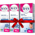 Veet Home Salon Kit - FREE Face Wax Strips Sensitive 8 Pcs with Pure Hair Removal Cream Sensitive 100g Pack of 2. 