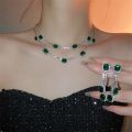 Luxury Necklace Earrings for Women Dark Blue Water Drop Crystal Earrings Wedding Bride Jewelry Sets. 