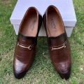 Brown Synthetic Leather Luxury Formal Shoes By Importia. 