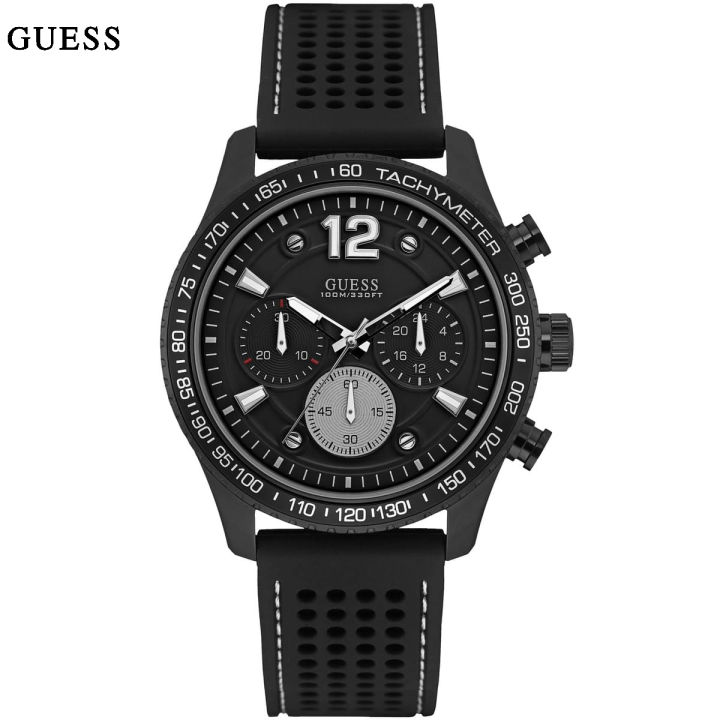 Guess Fleet Black Dial Black Rubber Strap Chronograph Watch For Men-W0971G1