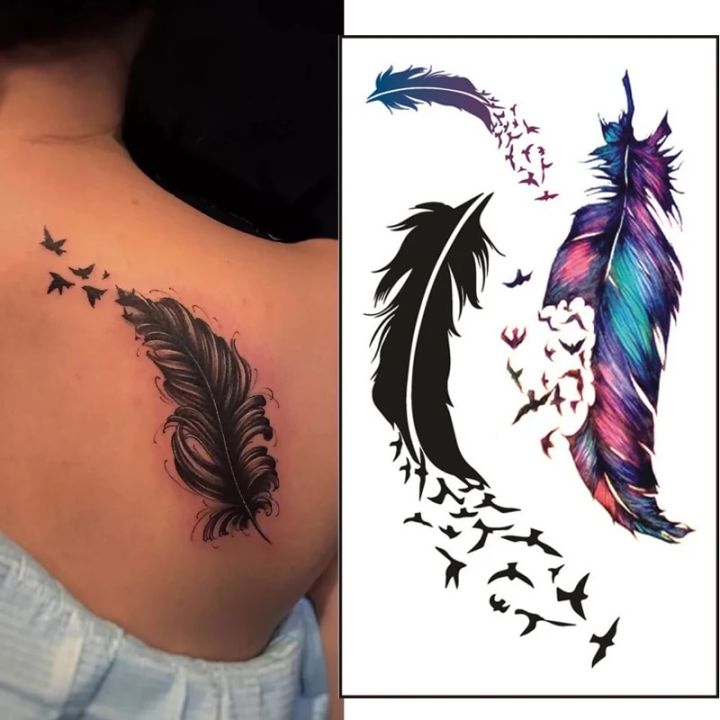 【Good-Love Store】Butterfly Bird Feather Tattoo Stickers Body Art Temporary Water Transfer Tattoo Flower Letter Waterproof Tattoos