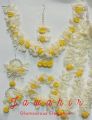 Exquisite 5-Piece Artificial Flower Mehndi Mayon Gajra Set: Artificial Flower Gajra for Hair & Hands – Bridal & Daily Wear (Necklace, Earrings, Bindi, Kangan, Hair Set). 