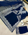 White Embroidered Kurti 3-Piece Suit with Dupatta and Trouser, Free Size, Formal Wedding Wear. 