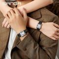Sanda Rectangular Wrist Watches for Women Men Watches Luxury Brand Leather Quartz Clock zegarek damski 1108. 