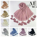 aldhani-Chiffon Hijab Scarf Women Head Wrap Shawls Flower Hijabs Tassel Scarves. 