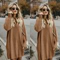 Fashion Women Solid O-Neck Pocket Long Sweater Long Sleeve Casual Loose Pullover. 