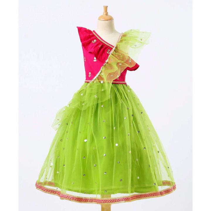Baby Sleeveless Choli & Net Lehenga With Dupatta, Fuchsia & Light Green, ( Fabric Net And Silk) ( Size 3 Yrs To 12 Yrs)