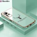 Jizetin (Free Lanyard) for Infinix Note 11 / Note 12 G88 Back Cover Antlers Luxury 6D Plating Case Side Pattern Soft Silicone Square Mobile Phone Cases. 