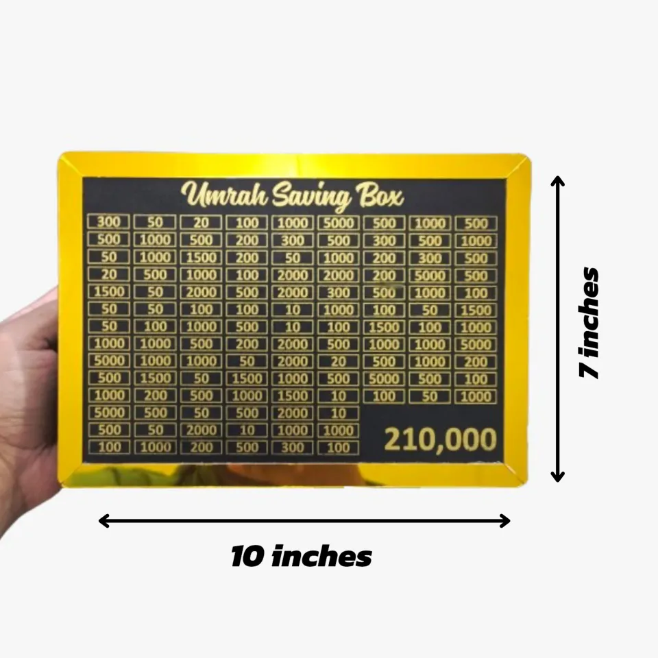 Umrah Saving Box - Premium Acrylic Money Collection Box for Hajj & Umrah - 210,000 Target Goal - Islamic Gift Idea - Black and Gold Design - Umrah Box