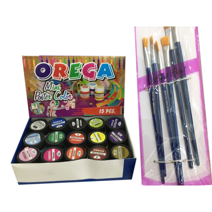 Orega Poster Color with 06 Piece Imported Paint Brush Set - 15 different shades, 15ml bottles each Stationary Item For Girls