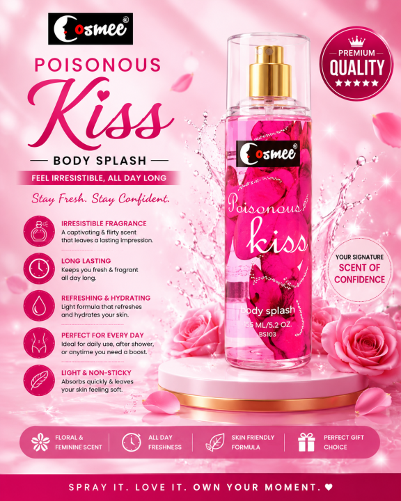 Cosmee Poisonous Kiss Body Splash for Women 155ml | Long Lasting Body Mist