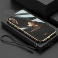 For Samsung Galaxy A30s Back Cover + Hand Strap Fashion Shiny 6D Plating Maple Leaves Protective Case Square Bumper Soft Silicone Mobile Phone Cases. 