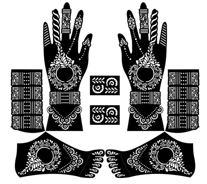 Bridal Mehndi Design Stencils Hand And foot, Mehndi stickers for girls hand, Mehndi stencils