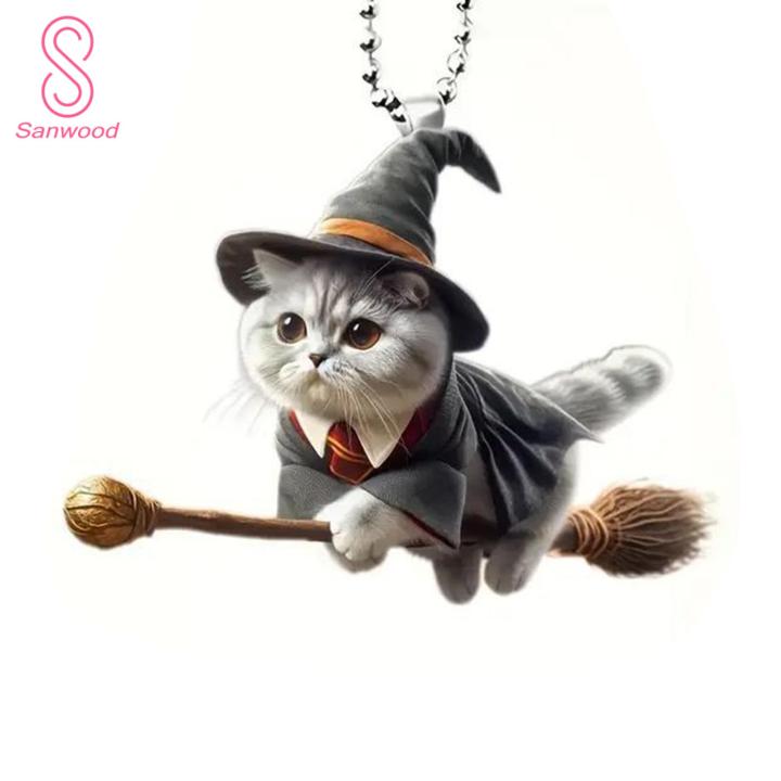 Stylish Cat Pendant Adorable Cat Car Mirror Hanging Ornament Cute Animal Acrylic Pendant with Lanyard for Car Interior Accessories Easy to Hang Super Cute Design Perfect for Cat Car Pendant