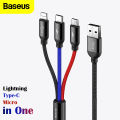 BASEUS 3-In-1 Charging Cable - Rapid Series USB To Micro/Lightning/Type-C Nylon Braided Cable - 3.5A - 1.2m. 