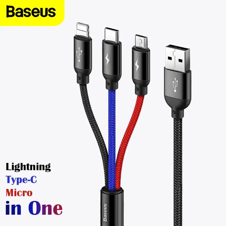 BASEUS%203-In-1%20Charging%20Cable%20-%20Rapid%20Series%20USB%20To%20Micro/Lightning/Type-C%20Nylon%20Braided%20Cable%20-%203.5A%20-%201.2m%20-%20Image%206