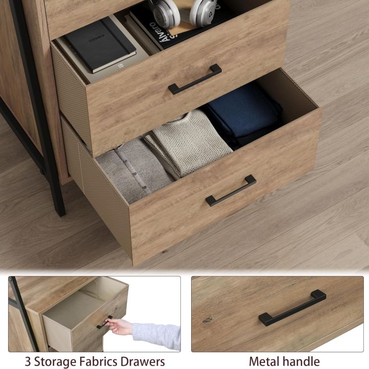 Industrial%20Bookshelf,%20Tall%20Bookcase%20with%203%20Fabric%20Storage%20Drawers,%20Display%20Standing%20Shelf%20Unit%20for%20Living%20Room,%20Home%20Office,%20-%20Image%204