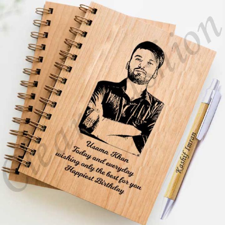 Personalized/Customized Wooden Diary Name & Picture Engraved Diary with Wooden Pen