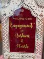 Handmade Traditional Welcome Engagement/Nikah/Wedding Board: Elegant Moroccan White Frame with Mirror Work and Floral Accents – Customized Couple’s Name in Classy Gold Script. 
