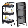 Multi Purpose 3 Layers Storage Trolley with Wheels - Metal Rolling Organizer Cart Foldable Trolley Rack for Kitchen And Multipul Use Foldable Utility Shelf Rack - Rolling Storage Cart with Lockable Casters Trolley.. 