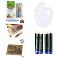 Set Of 5 - Acrylic Paints Pack Of 12, 10 Pcs multi Shape Brush, Sketch Book A4 ,Link Degree Pencil, Mixing Palette. 