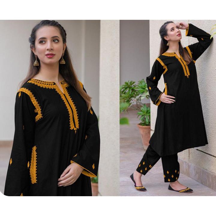 Stylish Pocket Embroidered Dress For Women (Two Piece Suit) Casual Embroided Dresses for Women