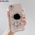 Jizetin for Redmi Note 10 Note 10S Back Cover With Astronaut Folding Holder Luxury 6D Plating Case Soft Silicone Bracket Phone Cases. 