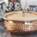 Copper Serving Handi | Shahi Copper Handi Serving Dish | Hammered Design with Steel Outer Layer – Available in Different Sizes, Real Copper Pot for Serving, Premium Tableware for Special Occasions" | Shahi  Dish. 